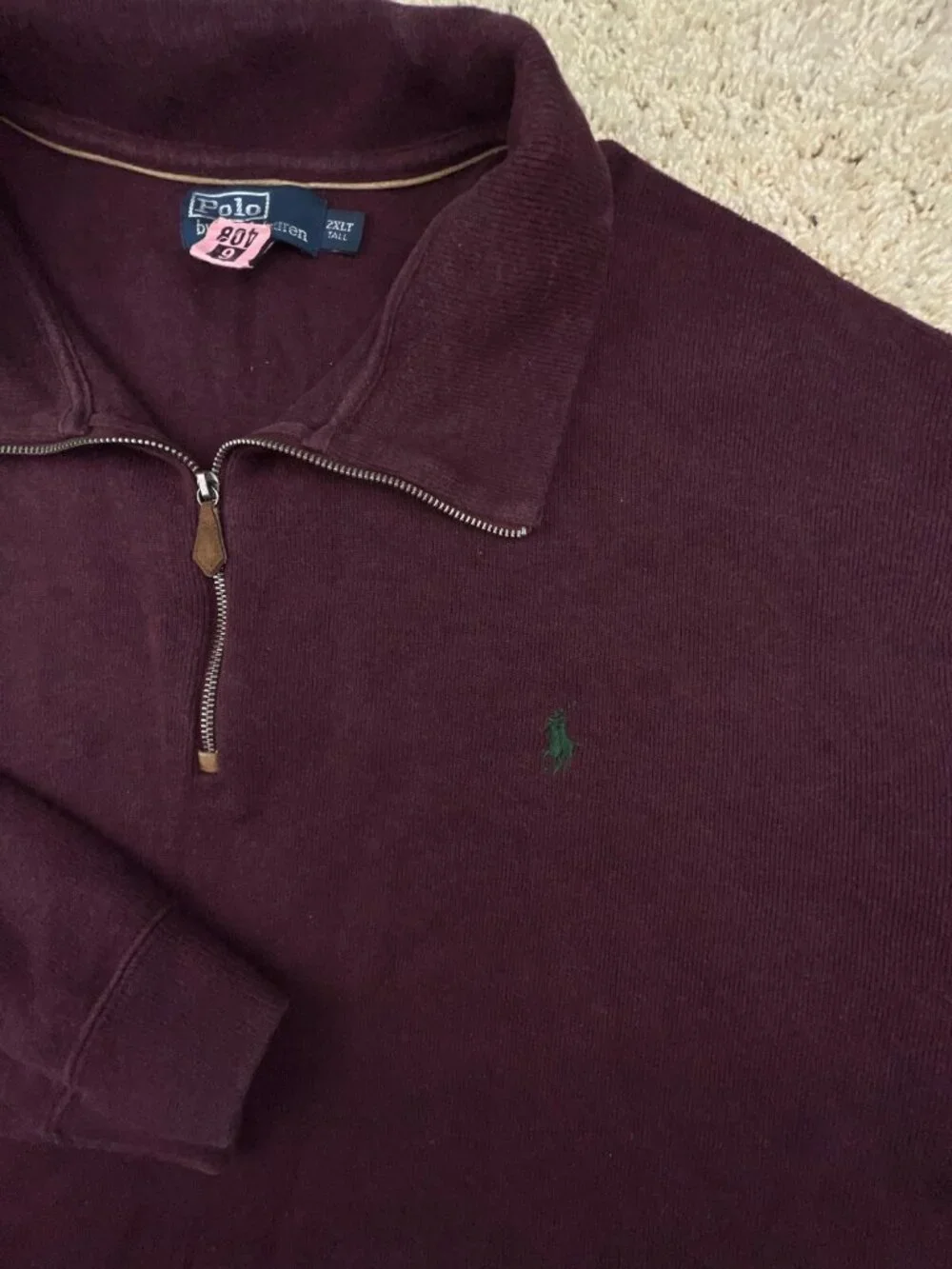 Polo Ralph Lauren Sweater Mens 2XLT Tall Classic 1/4 Zip Red Maroon W Pony